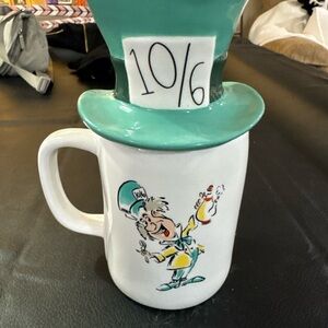Rae Dunn Disney Alice in Wonderland MAD AS A HATTER Double Sided Mug with Lid